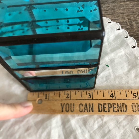 Handmade Teal Stained Glass Square Candle Holder - Picture 9 of 11